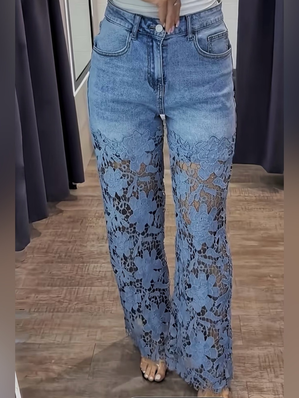 Blue Lace Panel Jeans - Picture 6 of 10